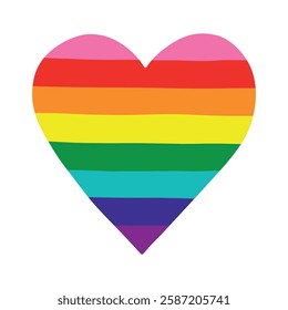 Colorful heart shape Gay pride flag Happy pride day LGBTQ community Pride Month Vector hand drawn doodle for posters, stickers, logo, cards