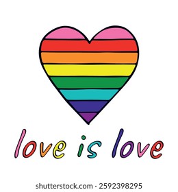 Colorful heart shape Gay pride flag Happy pride day LGBTQIA community Pride Month Vector hand drawn doodle for posters, stickers, logo, cards