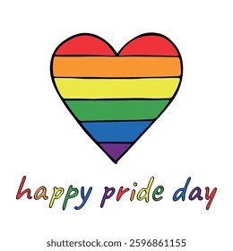 Colorful heart shape Gay pride flag Happy pride day LGBTQIA community Pride Month Vector hand drawn doodle for posters, stickers, logo, cards