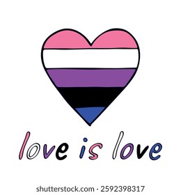 Colorful heart shape Gender fluid pride flag Happy pride day LGBTQIA community Pride Month Vector hand drawn doodle for posters, stickers, logo, cards