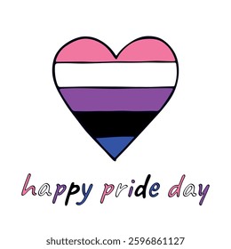 Colorful heart shape Gender fluid pride flag Happy pride day LGBTQIA community Pride Month Vector hand drawn doodle for posters, stickers, logo, cards