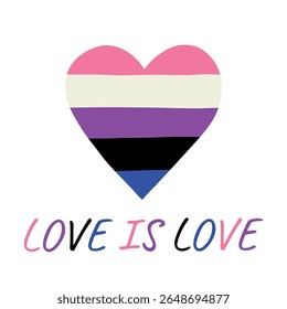 Forma de coração colorido Sexo fluido bandeira do orgulho Feliz dia do orgulho LGBTQIA comunidade Orgulho Mês do Orgulho Desenho à mão desenhado doodle para cartazes, adesivos, logotipo, cartões