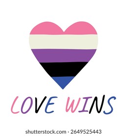 Colorful heart shape Gender fluid pride flag Happy pride day LGBTQIA community Pride Month Vector hand drawn doodle for posters, stickers, logo, cards