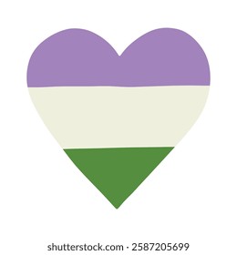 Colorful heart shape Genderqueer pride flag Happy pride day LGBTQ community Pride Month Vector hand drawn doodle for posters, stickers, logo, cards