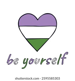 Colorful heart shape Genderqueer pride flag Happy pride day LGBTQIA community Pride Month Vector hand drawn doodle for posters, stickers, logo, cards