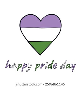 Colorful heart shape Genderqueer pride flag Happy pride day LGBTQIA community Pride Month Vector hand drawn doodle for posters, stickers, logo, cards