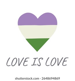 Forma de coração colorido Bandeira do orgulho genderqueer Feliz dia do orgulho LGBTQIA comunidade Orgulho Mês do Orgulho Desenho à mão desenhado doodle para cartazes, adesivos, logotipo, cartões