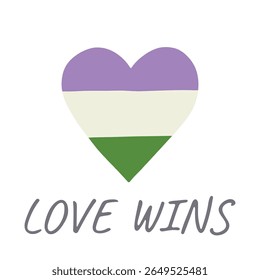 Forma de coração colorido Bandeira do orgulho genderqueer Feliz dia do orgulho LGBTQIA comunidade Orgulho Mês do Orgulho Desenho à mão desenhado doodle para cartazes, adesivos, logotipo, cartões