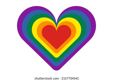 Colorful heart shape icon with pride flag colors. LGBT heart icon isolated on white background. Vector illustration