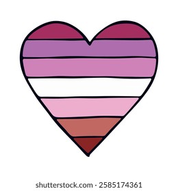 Colorful heart shape Lesbian pride flag Happy pride day LGBTQ community Pride Month Vector hand drawn doodle for posters, stickers, logo, cards