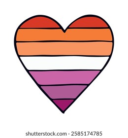 Colorful heart shape Lesbian pride flag Happy pride day LGBTQ community Pride Month Vector hand drawn doodle for posters, stickers, logo, cards