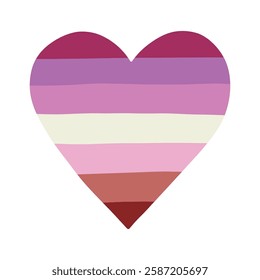 Colorful heart shape Lesbian pride flag Happy pride day LGBTQ community Pride Month Vector hand drawn doodle for posters, stickers, logo, cards