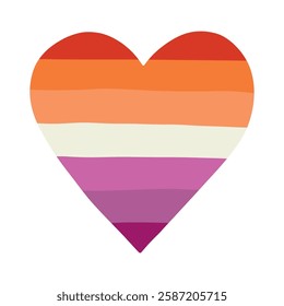 Colorful heart shape Lesbian pride flag Happy pride day LGBTQ community Pride Month Vector hand drawn doodle for posters, stickers, logo, cards