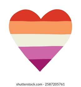 Colorful heart shape Lesbian pride flag Happy pride day LGBTQ community Pride Month Vector hand drawn doodle for posters, stickers, logo, cards