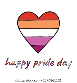 Colorful heart shape Lesbian pride flag Happy pride day LGBTQIA community Pride Month Vector hand drawn doodle for posters, stickers, logo, cards