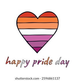 Colorful heart shape Lesbian pride flag Happy pride day LGBTQIA community Pride Month Vector hand drawn doodle for posters, stickers, logo, cards