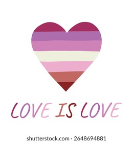 Forma de coração colorido Bandeira do orgulho lésbico Feliz Dia do Orgulho LGBTQIA Comunidade do Orgulho Mês do Vetor mão desenhada rabiscar para cartazes, adesivos, logotipo, cartões