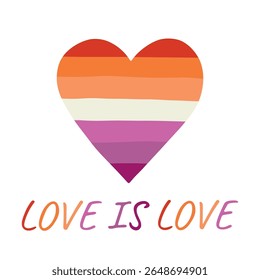 Forma de coração colorido Bandeira do orgulho lésbico Feliz Dia do Orgulho LGBTQIA Comunidade do Orgulho Mês do Vetor mão desenhada rabiscar para cartazes, adesivos, logotipo, cartões