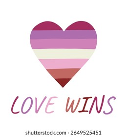 Forma de coração colorido Bandeira do orgulho lésbico Feliz Dia do Orgulho LGBTQIA Comunidade do Orgulho Mês do Vetor mão desenhada rabiscar para cartazes, adesivos, logotipo, cartões