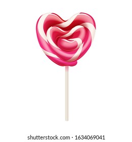 Colorful heart shape lollipop - sweet hard candy on stick. Confectionary vector design.