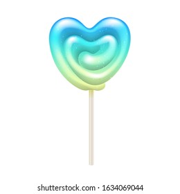 Colorful heart shape lollipop - sweet hard candy on stick. Confectionary vector design.
