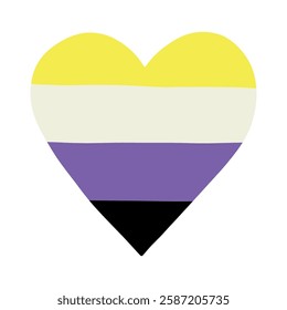 Colorful heart shape Non-binary pride flag Happy pride day LGBTQ community Pride Month Vector hand drawn doodle for posters, stickers, logo, cards