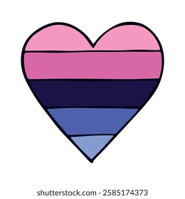 Colorful heart shape Omnisexual pride flag Happy pride day LGBTQ community Pride Month Vector hand drawn doodle for posters, stickers, logo, cards