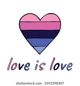 Colorful heart shape Omnisexual pride flag Happy pride day LGBTQIA community Pride Month Vector hand drawn doodle for posters, stickers, logo, cards