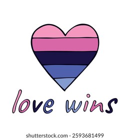 Colorful heart shape Omnisexual pride flag Happy pride day LGBTQIA community Pride Month Vector hand drawn doodle for posters, stickers, logo, cards