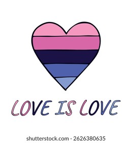 Colorful heart shape Omnisexual pride flag Happy pride day LGBTQIA community Pride Month Vector hand drawn doodle for posters, stickers, logo, cards
