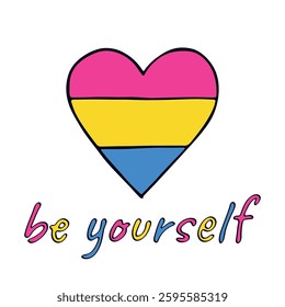 Colorful heart shape Pansexual pride flag Happy pride day LGBTQIA community Pride Month Vector hand drawn doodle for posters, stickers, logo, cards