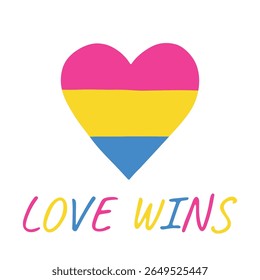 Forma do coração colorido Bandeira do orgulho pansexual Feliz dia do orgulho LGBTQIA comunidade Orgulho Mês do Orgulho Desenho à mão desenhado doodle para cartazes, adesivos, logotipo, cartões