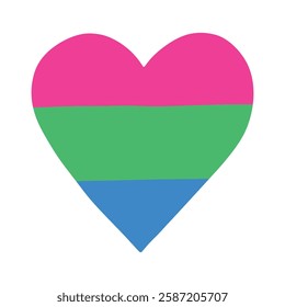 Colorful heart shape Polysexual pride flag Happy pride day LGBTQ community Pride Month Vector hand drawn doodle for posters, stickers, logo, cards