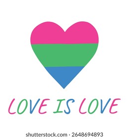Forma do coração colorido Bandeira do orgulho polisexual Feliz dia do orgulho LGBTQIA comunidade Orgulho Mês do Orgulho Desenho à mão desenhado doodle para cartazes, adesivos, logotipo, cartões