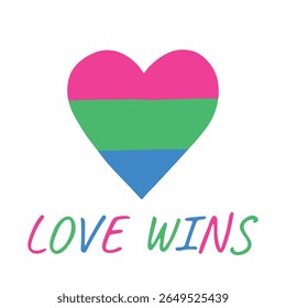 Forma do coração colorido Bandeira do orgulho polisexual Feliz dia do orgulho LGBTQIA comunidade Orgulho Mês do Orgulho Desenho à mão desenhado doodle para cartazes, adesivos, logotipo, cartões