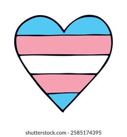 Colorful heart shape Transgender pride flag Happy pride day LGBTQ community Pride Month Vector hand drawn doodle for posters, stickers, logo, cards