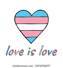 Colorful heart shape Transgender pride flag Happy pride day LGBTQIA community Pride Month Vector hand drawn doodle for posters, stickers, logo, cards