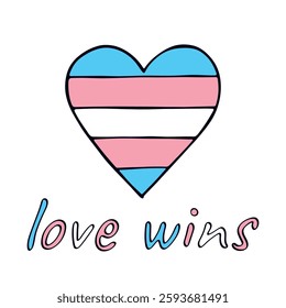 Colorful heart shape Transgender pride flag Happy pride day LGBTQIA community Pride Month Vector hand drawn doodle for posters, stickers, logo, cards