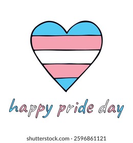 Colorful heart shape Transgender pride flag Happy pride day LGBTQIA community Pride Month Vector hand drawn doodle for posters, stickers, logo, cards