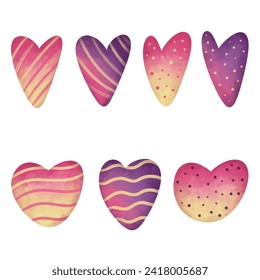 Colorful heart shape watercolor element collection