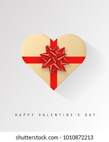 Colorful Heart shape wrapped gift box with ribbon. 2018 Festive vector illustration. Flat decoration.