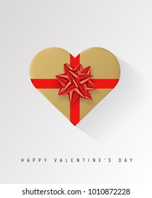 Colorful Heart shape wrapped gift box with ribbon. 2018 Festive vector illustration. Flat decoration.