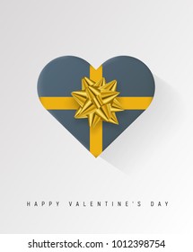 Colorful Heart shape wrapped gift box with ribbon. 2018 Festive vector illustration. Flat decoration.