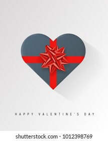 Colorful Heart shape wrapped gift box with ribbon. 2018 Festive vector illustration. Flat decoration.