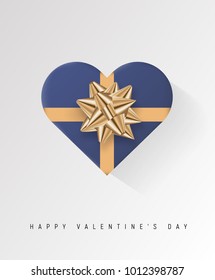 Colorful Heart shape wrapped gift box with ribbon. 2018 Festive vector illustration. Flat decoration.