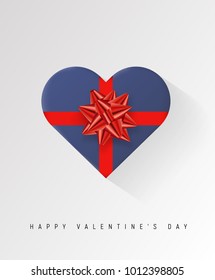 Colorful Heart shape wrapped gift box with ribbon. 2018 Festive vector illustration. Flat decoration.