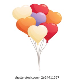 Colorful heart shaped balloons floating with helium, perfect for valentine's day, wedding, anniversary, or birthday party decoration