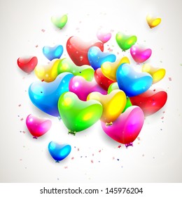 Colorful heart shaped birthday balloons