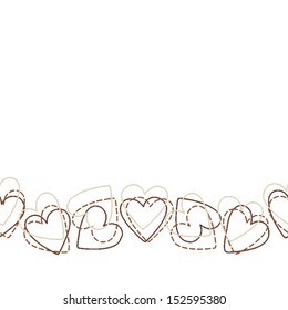 colorful heart shaped messy elements romantic holiday seamless horizontal border on white background 