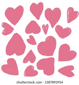 Colorful heart shaped on over white background, decorative series with paint brush. Creative with illustration progress. Valentine's concept. Hand drawn vector doodle. Heart in various shapes.